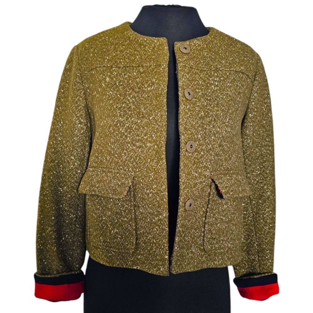 A NEW DAY Cropped Speckled Tweed Blazer Jacket in Olive Sz: 4 (Small) - Picture 9 of 16